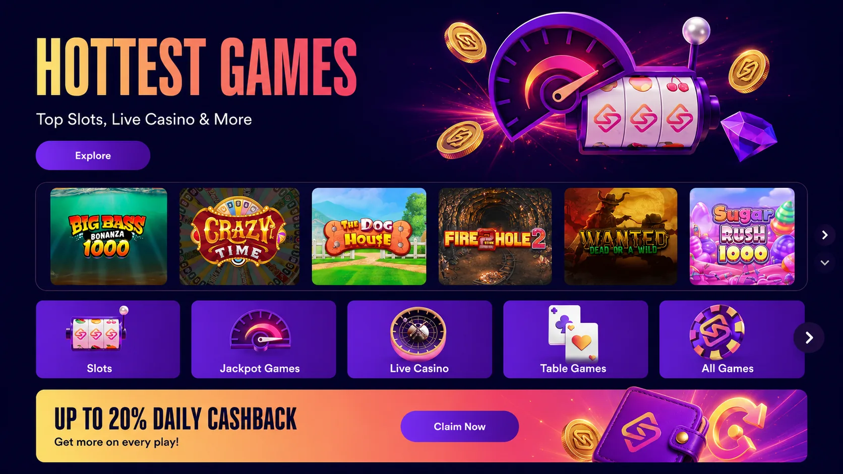 Speedz Casino slots lobby with popular games for bonus wagering